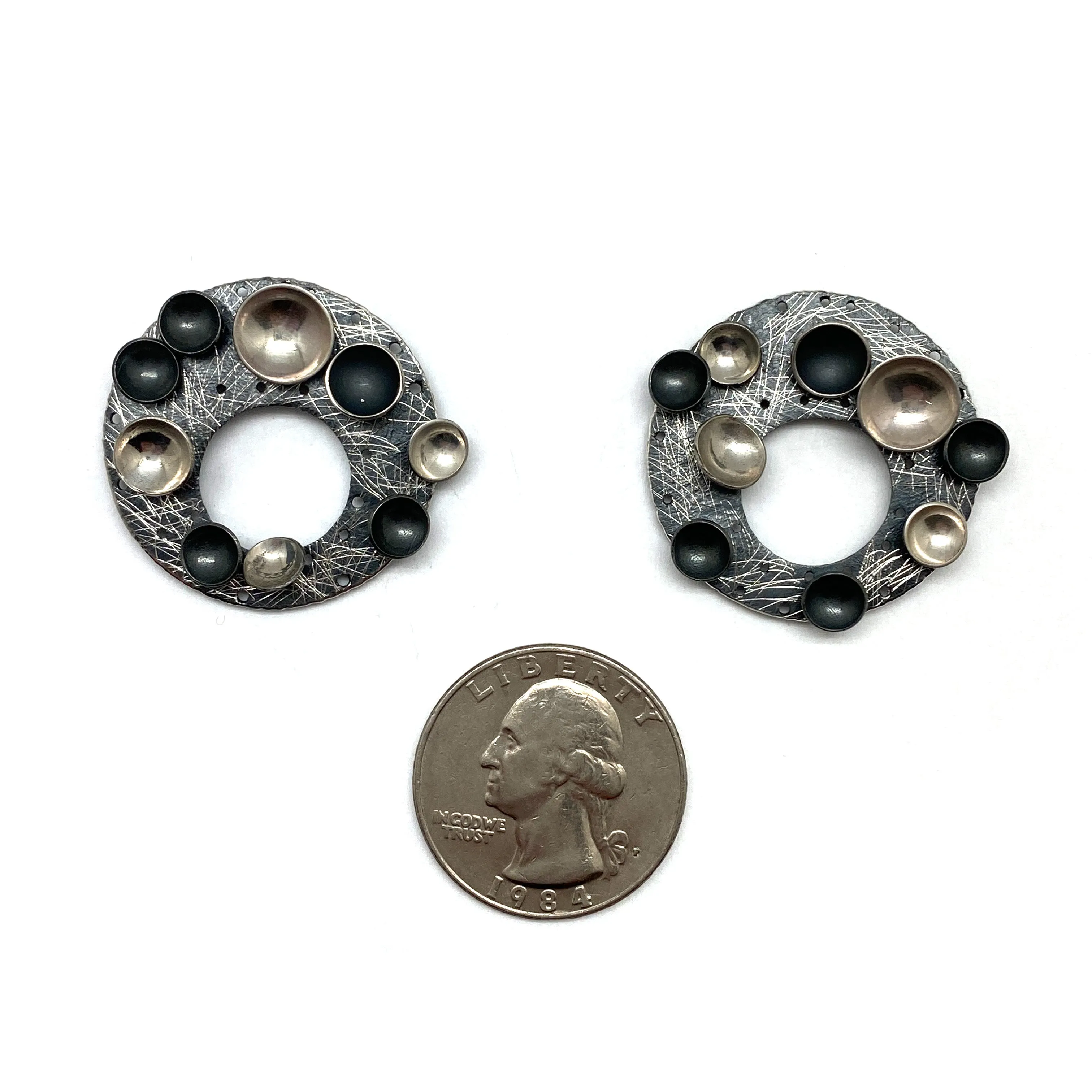 Oxidized Silver Disc Circle Earrings