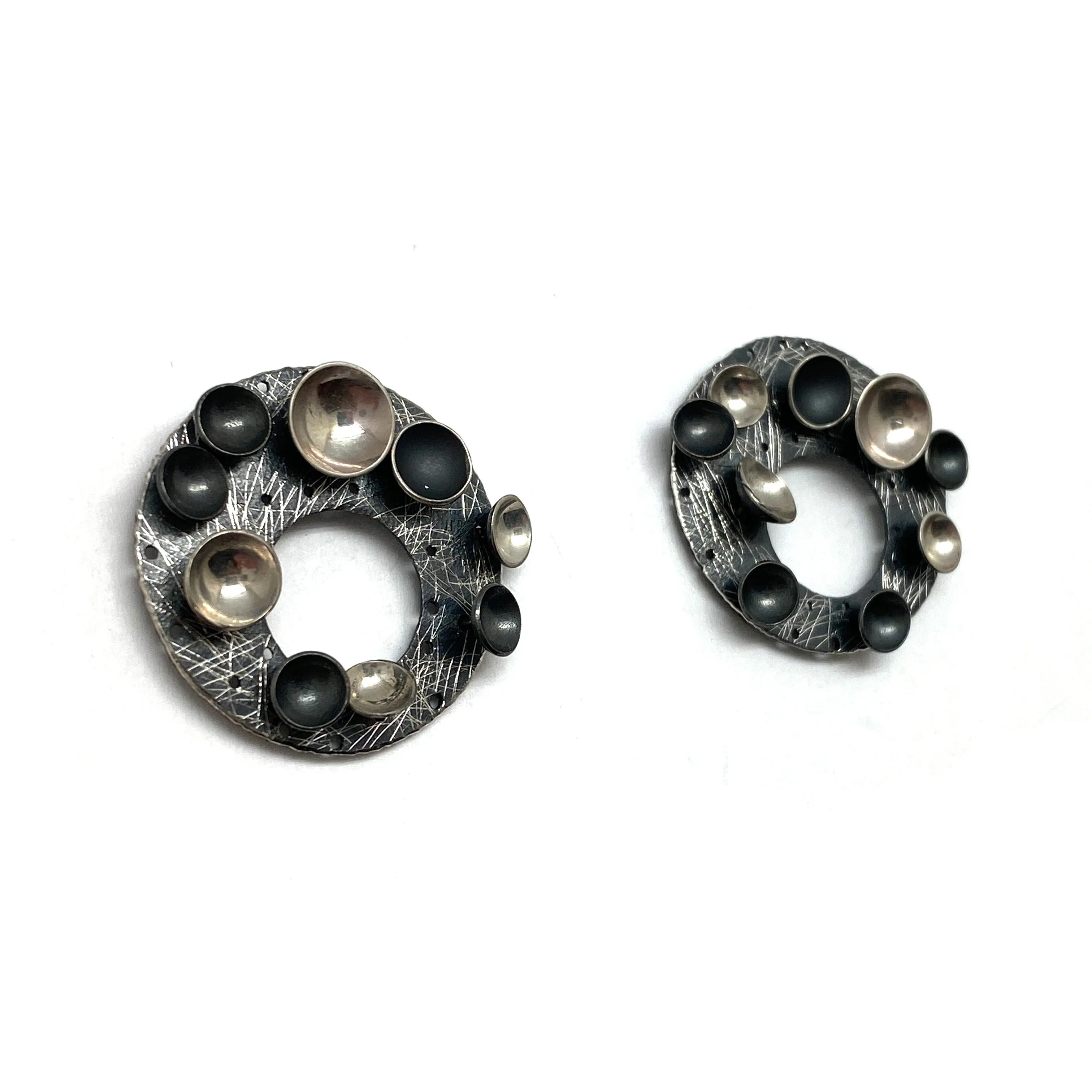 Oxidized Silver Disc Circle Earrings