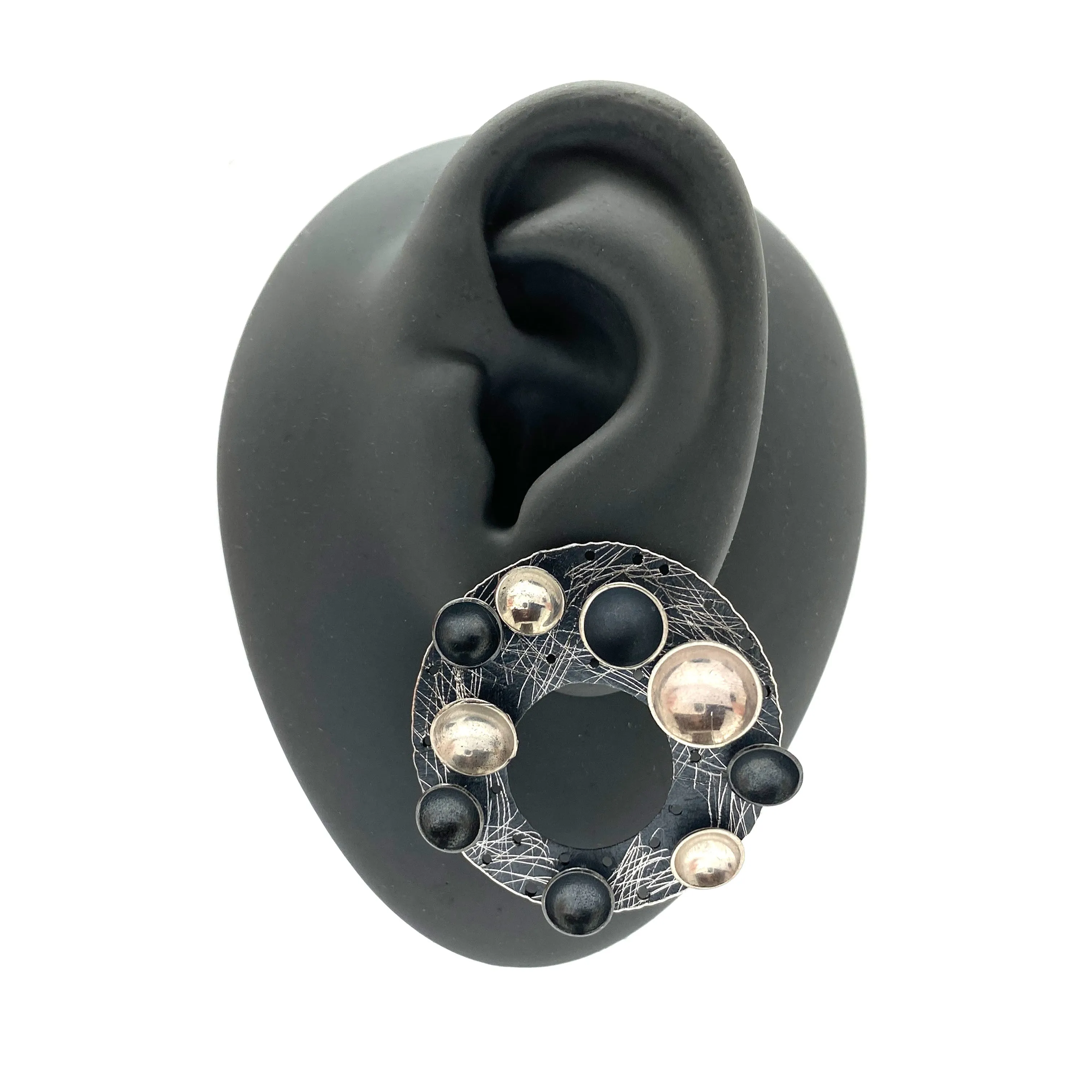 Oxidized Silver Disc Circle Earrings