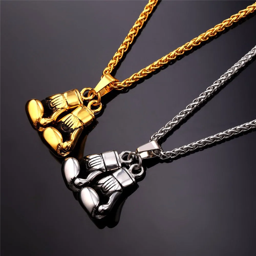 Pair Boxing Glove Charm Men Necklace