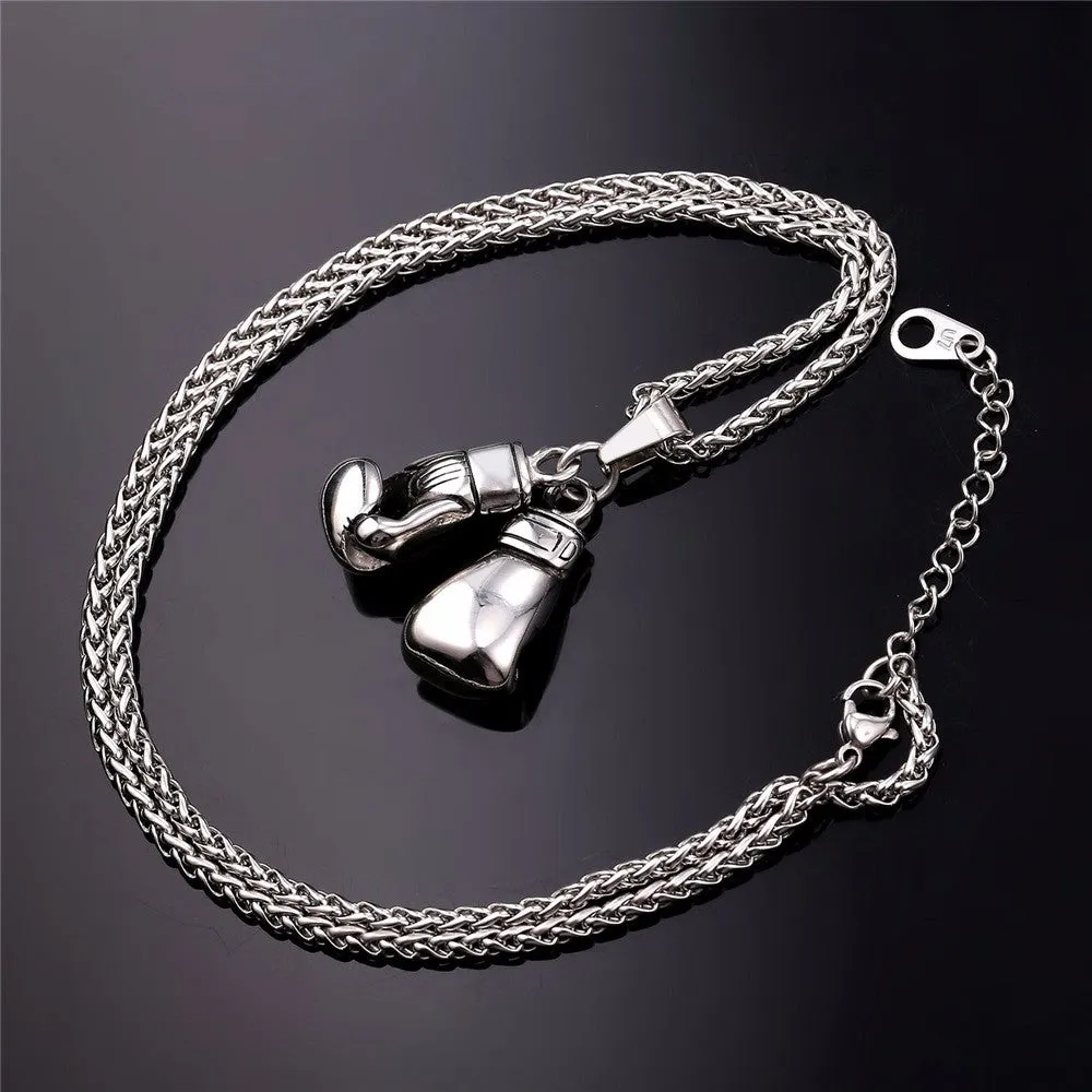 Pair Boxing Glove Charm Men Necklace