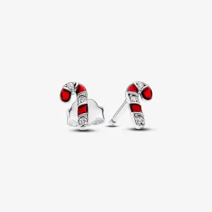 Pandora Silver Sparkling Red Candy Cane Stud Earrings