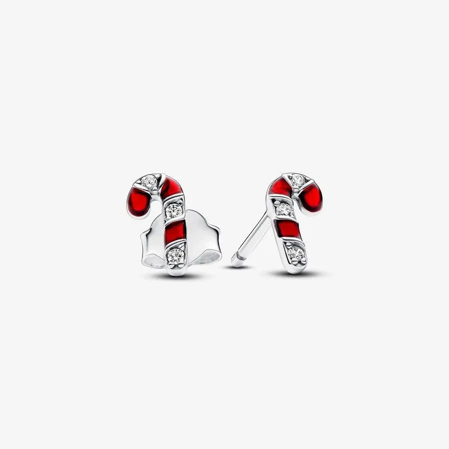 Pandora Silver Sparkling Red Candy Cane Stud Earrings