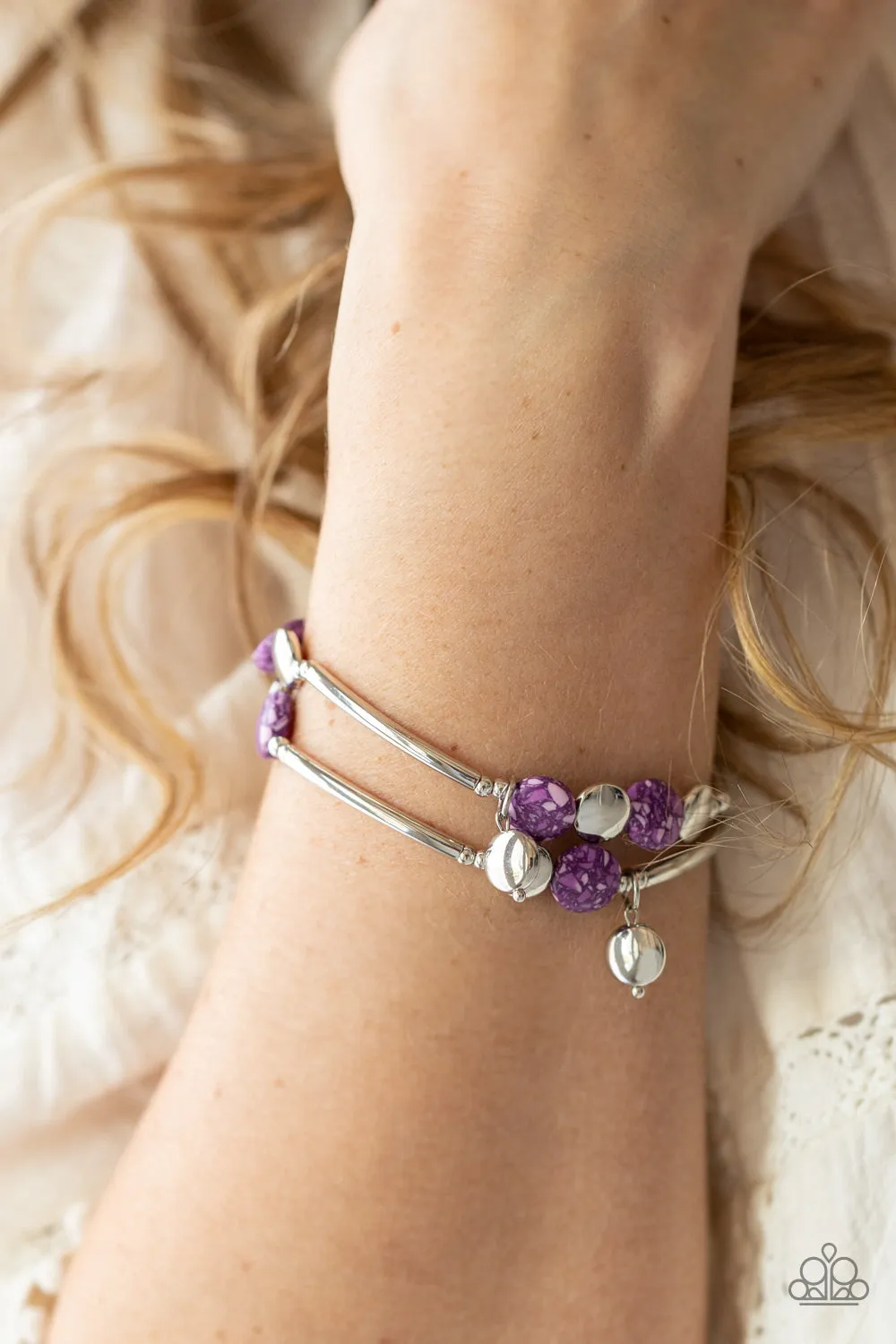 Paparazzi Terrazzo Territory Purple Stretch Bracelet - P9SE-PRXX-159XX
