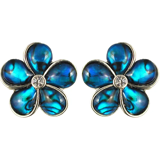 Paua Flower Diamante Stud Earrings