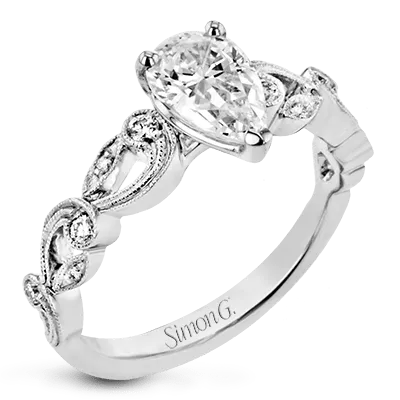 Pear-cut Trellis Engagement Ring & Matching Wedding Band in 18k Gold with Diamonds TR473-PR WHITE 18K SET