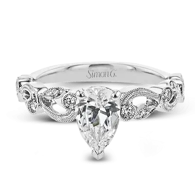 Pear-cut Trellis Engagement Ring & Matching Wedding Band in 18k Gold with Diamonds TR473-PR WHITE 18K SET
