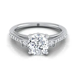 Platinum Cushion Diamond Delicate Three Stone Pave Engagement Ring -1/3ctw