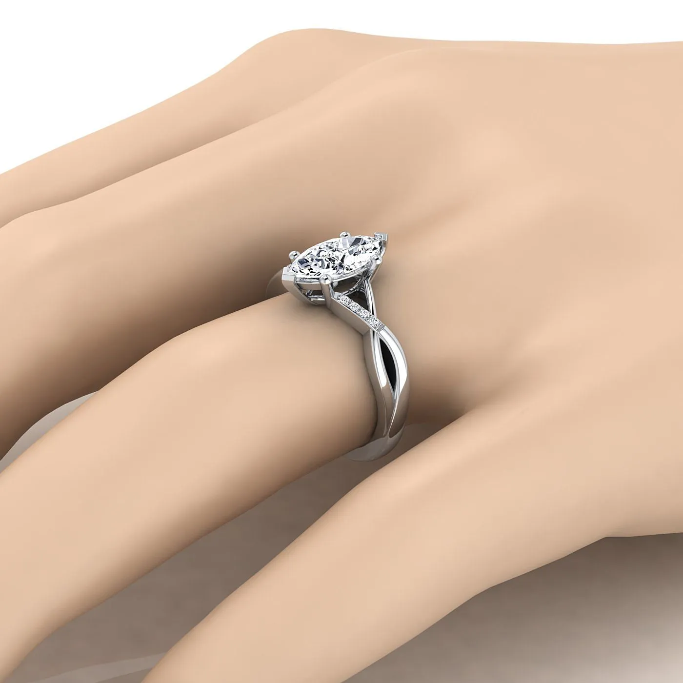 Platinum Marquise  Diamond Criss Cross Twist Engagement Ring