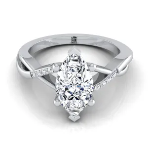 Platinum Marquise  Diamond Criss Cross Twist Engagement Ring