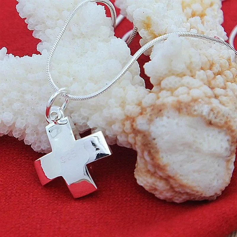 POPULAR Sterling Silver Cross Pendant Necklace with Snake Chain For Women - Religious Jewellery