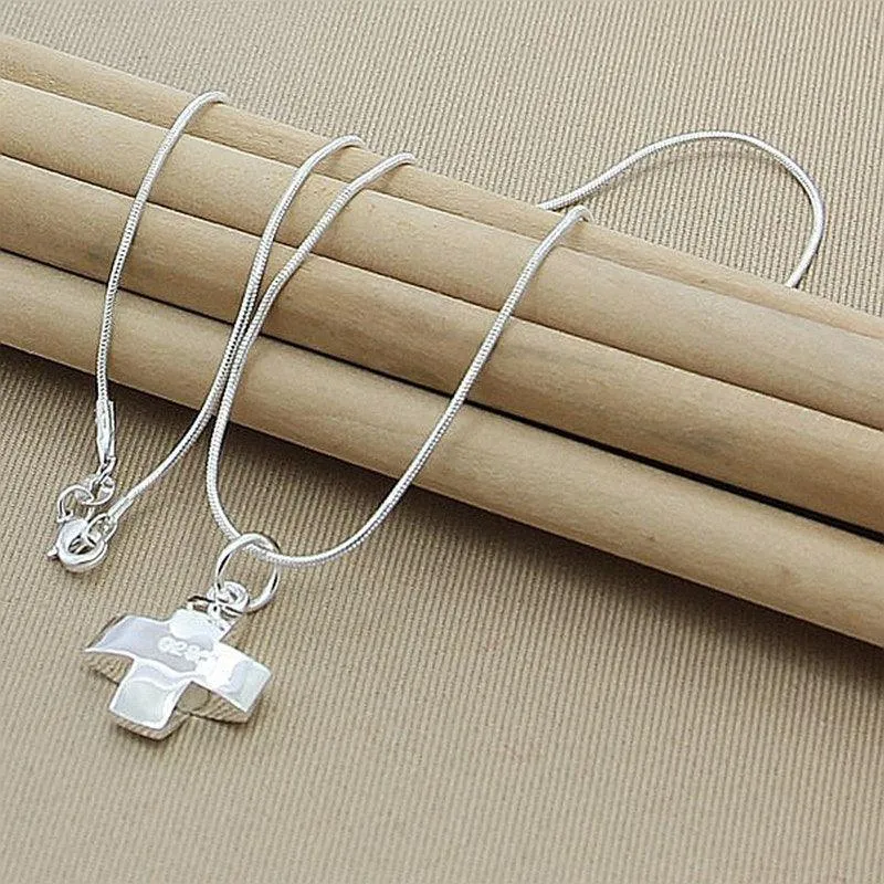 POPULAR Sterling Silver Cross Pendant Necklace with Snake Chain For Women - Religious Jewellery