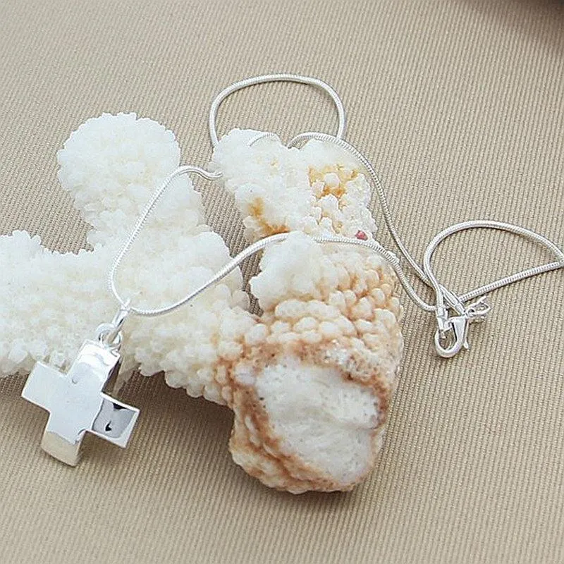 POPULAR Sterling Silver Cross Pendant Necklace with Snake Chain For Women - Religious Jewellery