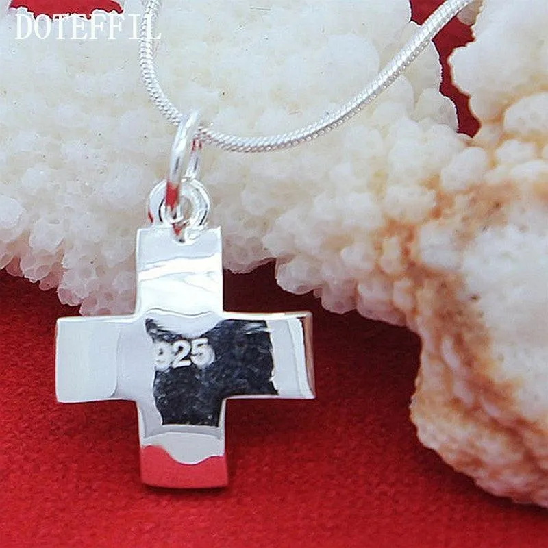 POPULAR Sterling Silver Cross Pendant Necklace with Snake Chain For Women - Religious Jewellery