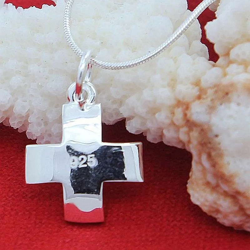 POPULAR Sterling Silver Cross Pendant Necklace with Snake Chain For Women - Religious Jewellery
