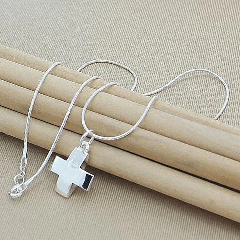 POPULAR Sterling Silver Cross Pendant Necklace with Snake Chain For Women - Religious Jewellery