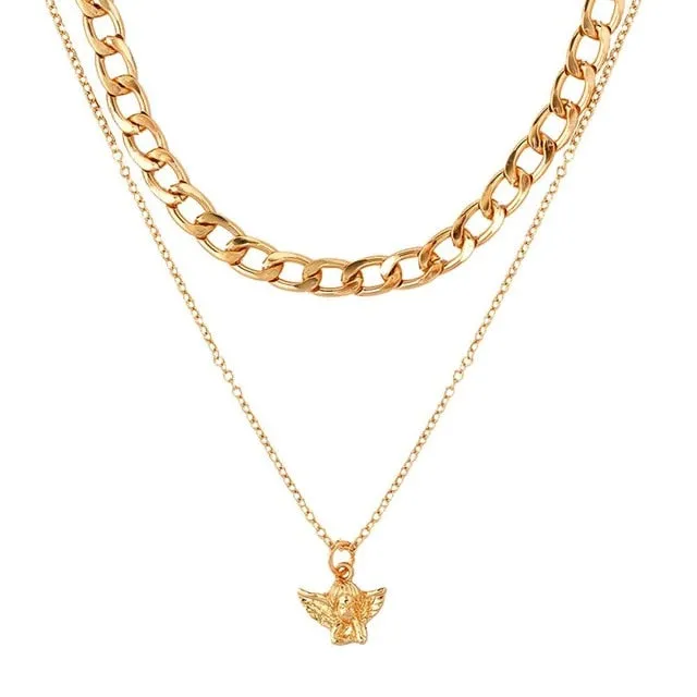 Portrait PistolPendant - Necklaces For Women Punk Heart Leaf Crystal Choker Necklace Jewelry Party Gift