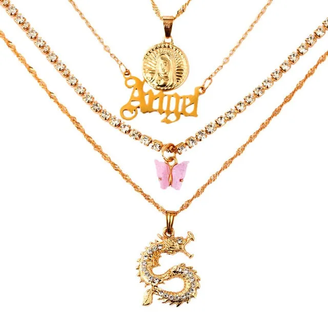 Portrait PistolPendant - Necklaces For Women Punk Heart Leaf Crystal Choker Necklace Jewelry Party Gift