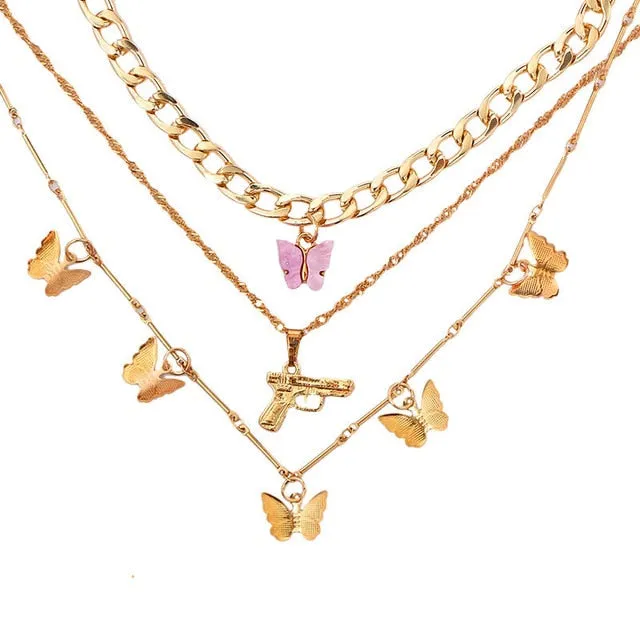 Portrait PistolPendant - Necklaces For Women Punk Heart Leaf Crystal Choker Necklace Jewelry Party Gift