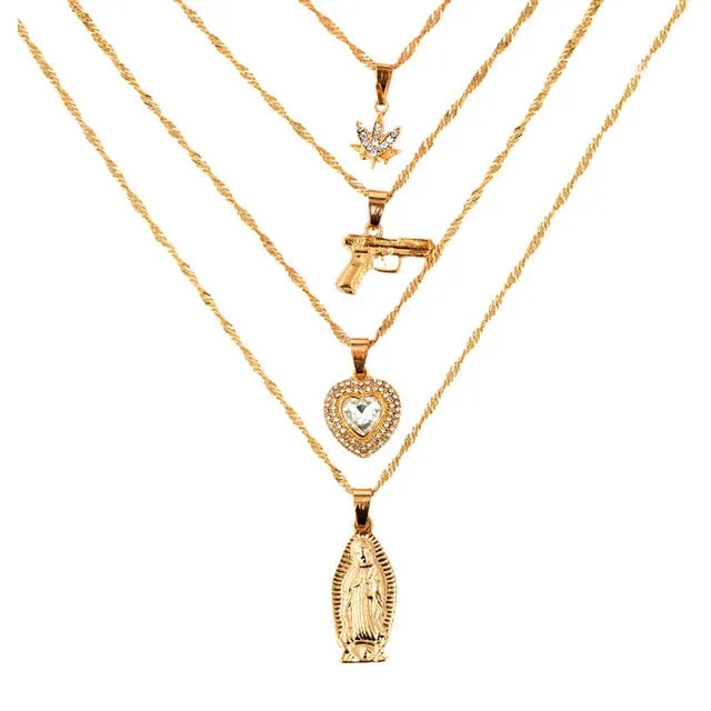 Portrait PistolPendant - Necklaces For Women Punk Heart Leaf Crystal Choker Necklace Jewelry Party Gift