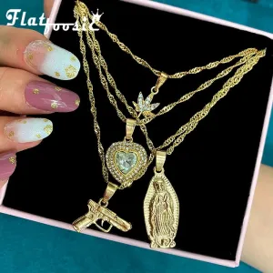 Portrait PistolPendant - Necklaces For Women Punk Heart Leaf Crystal Choker Necklace Jewelry Party Gift
