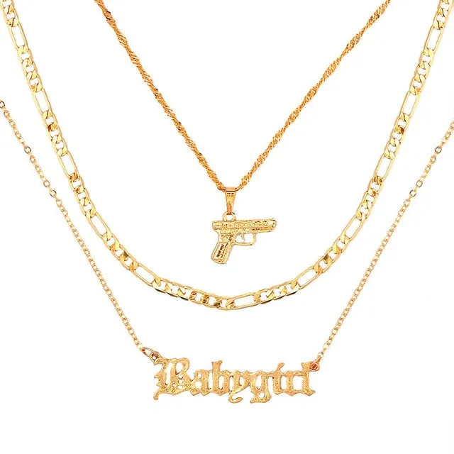 Portrait PistolPendant - Necklaces For Women Punk Heart Leaf Crystal Choker Necklace Jewelry Party Gift