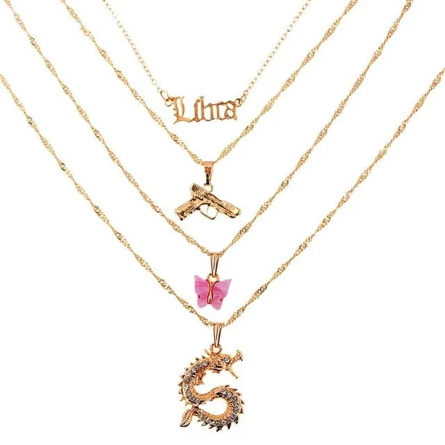 Portrait PistolPendant - Necklaces For Women Punk Heart Leaf Crystal Choker Necklace Jewelry Party Gift