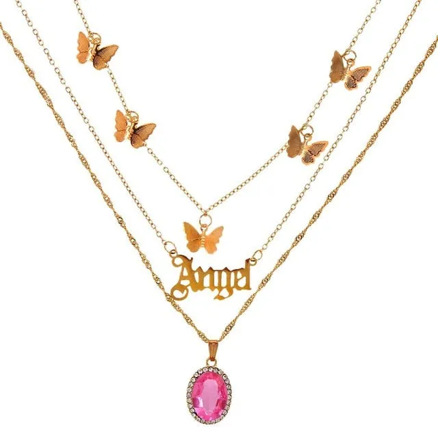 Portrait PistolPendant - Necklaces For Women Punk Heart Leaf Crystal Choker Necklace Jewelry Party Gift