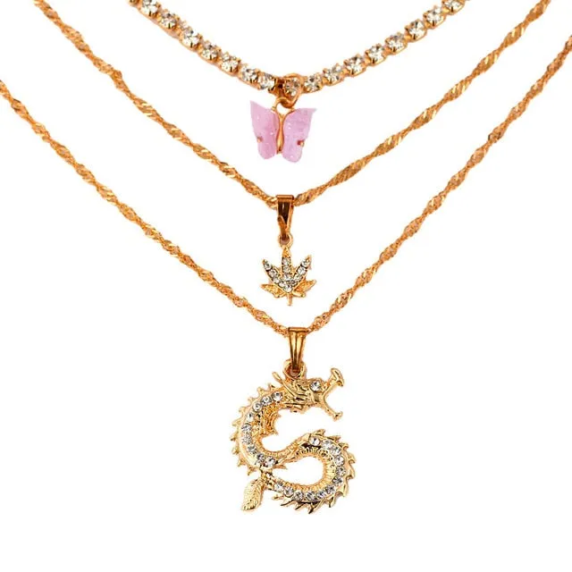 Portrait PistolPendant - Necklaces For Women Punk Heart Leaf Crystal Choker Necklace Jewelry Party Gift