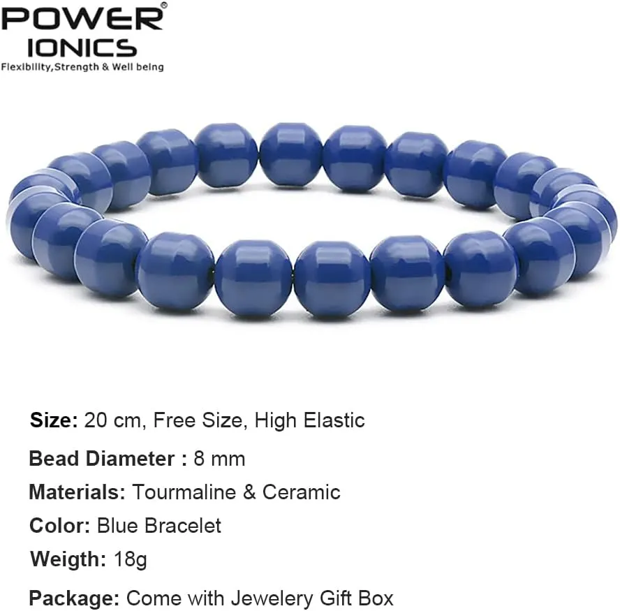 Power Ionics Handmade Beaded Bracelets for Women and Men, Tourmaline, Eye of the Tiger, Obsidian, Lava Stone 8mm Beads and 3mm gold plated beads, High Elastic 16.5-18cm Size, Women Beaded Bracelets