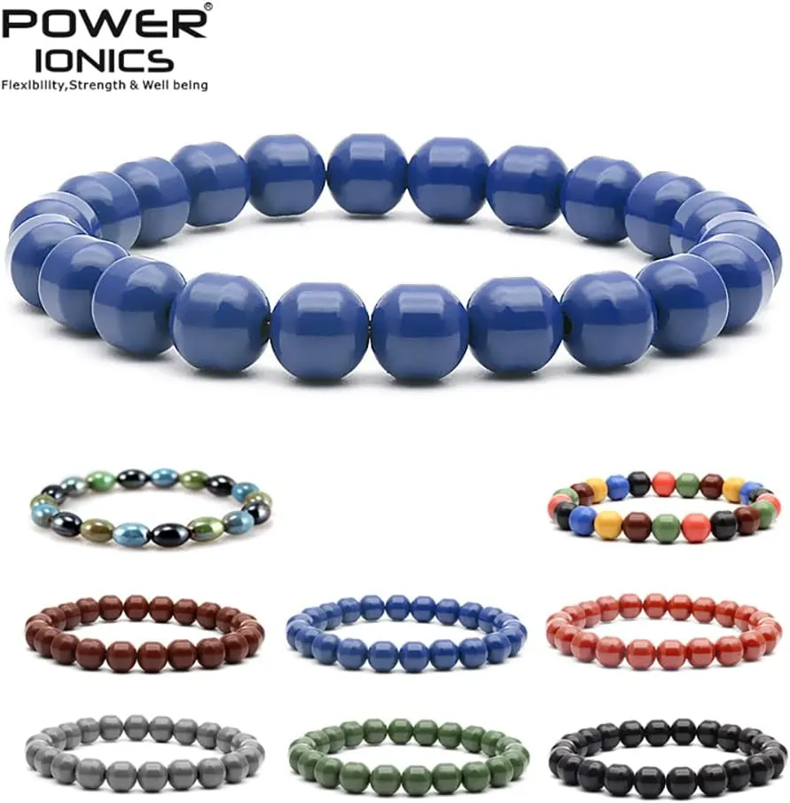 Power Ionics Handmade Beaded Bracelets for Women and Men, Tourmaline, Eye of the Tiger, Obsidian, Lava Stone 8mm Beads and 3mm gold plated beads, High Elastic 16.5-18cm Size, Women Beaded Bracelets