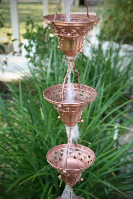 PProfessional Floral Bell Cup Rain Chain Decorative Copper Downspout Alternative Garden Art