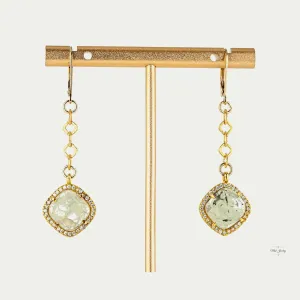 Prehnite & Gold Dangle Earrings: Green Gemstone Earrings With CZ Accents