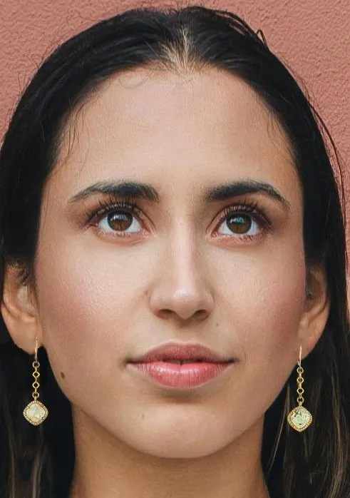 Prehnite & Gold Dangle Earrings: Green Gemstone Earrings With CZ Accents