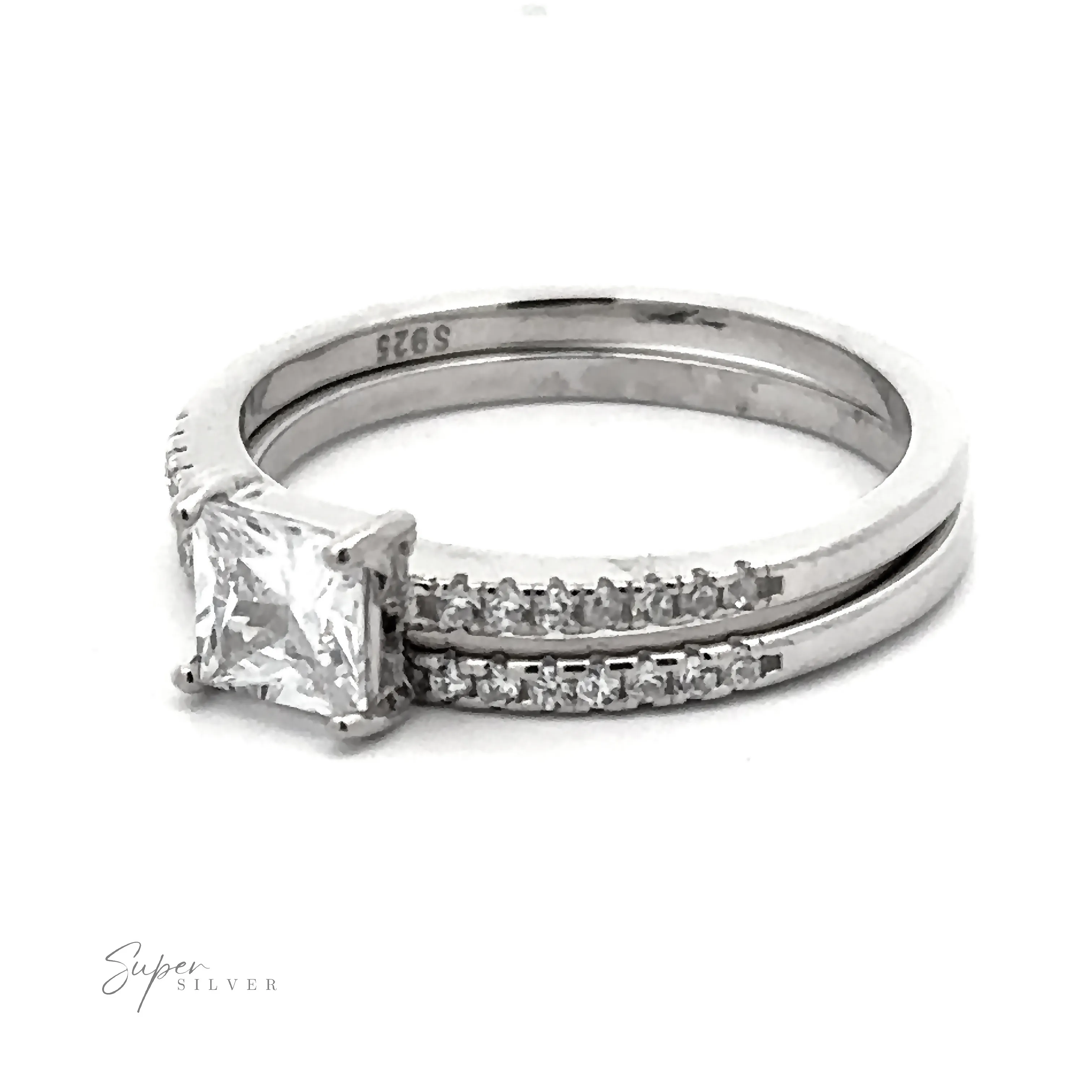 Princess Cut Cubic Zirconia Wedding Band Set