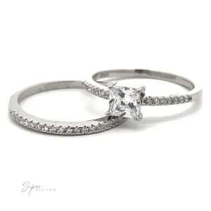 Princess Cut Cubic Zirconia Wedding Band Set