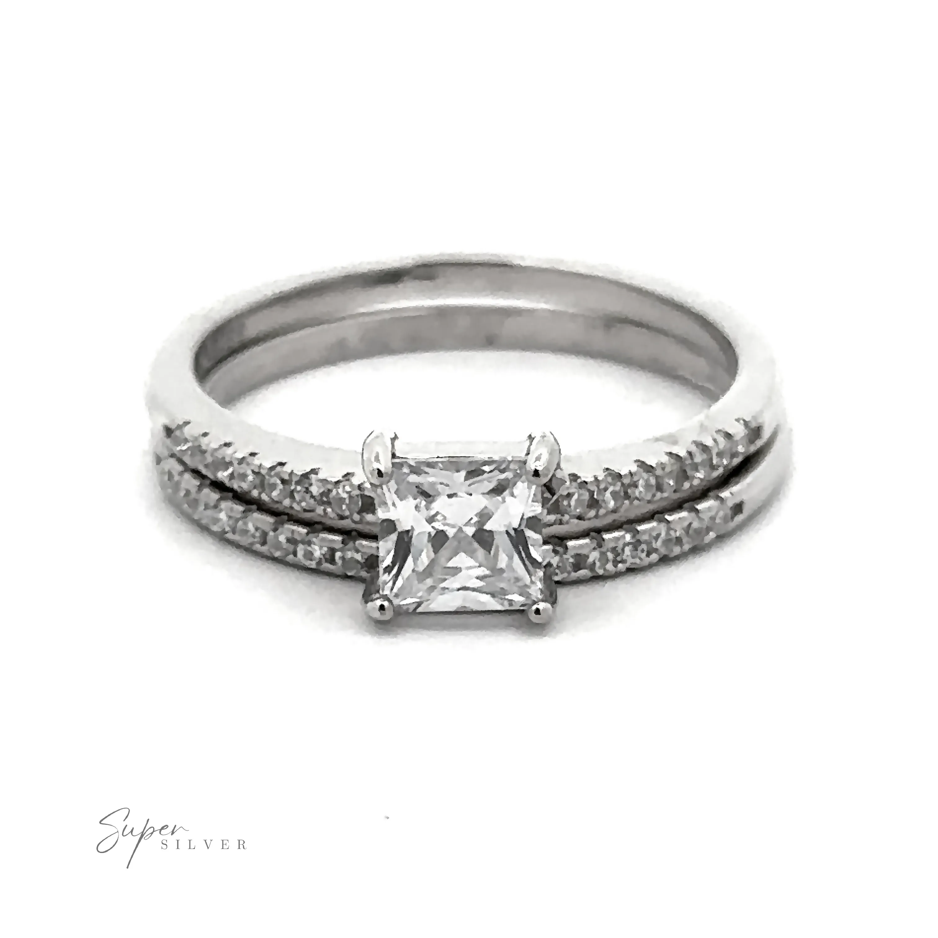 Princess Cut Cubic Zirconia Wedding Band Set