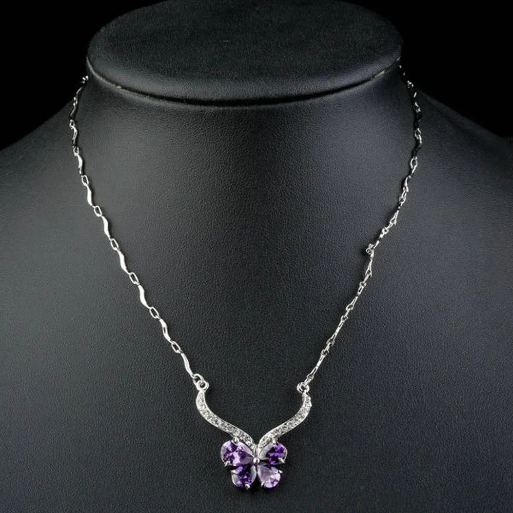 Purple Cubic Zirconia Butterfly Necklace KPN0144