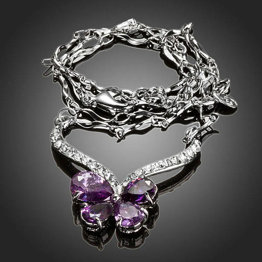 Purple Cubic Zirconia Butterfly Necklace KPN0144