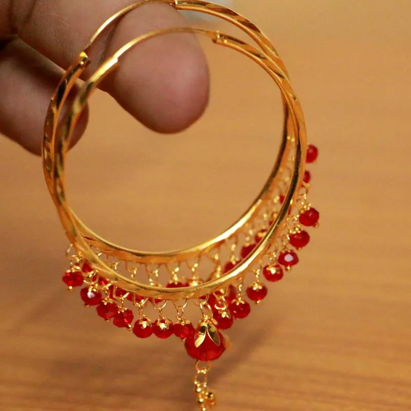 Red Crystal Drop Gold Look Hoops