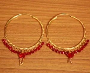 Red Crystal Drop Gold Look Hoops