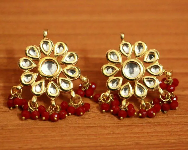Red Crystal Kundan Meenakari Tikka With Earrings