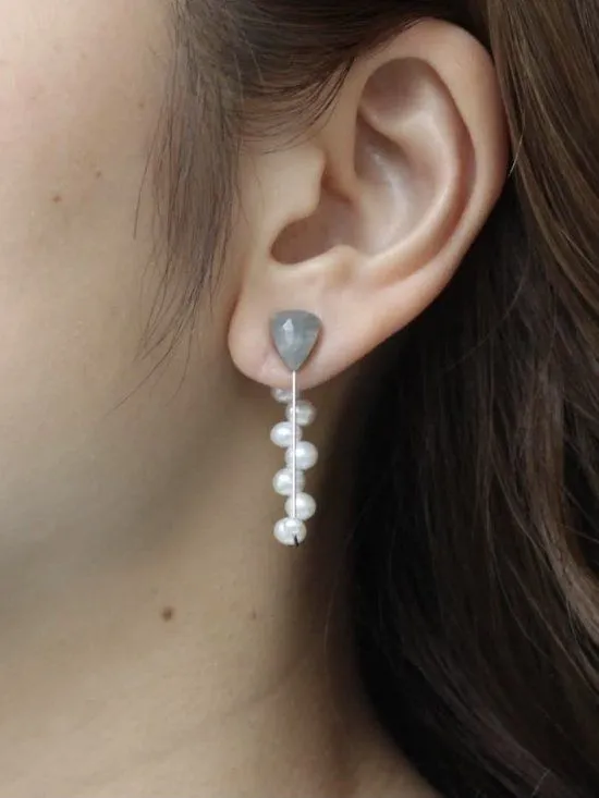 Reversible ear clip gray moonstone