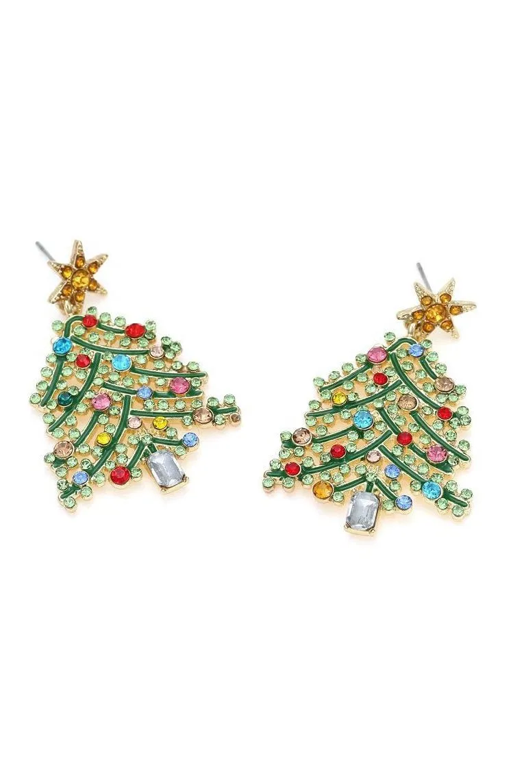 Rhinestone Christmas Tree Drop Earrings