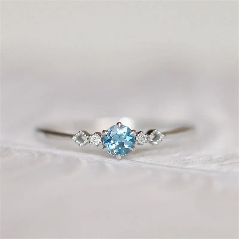 [ROMAD] Delicate Blue CZ Crystal Engagement Rings for Women - Bridal Rings.