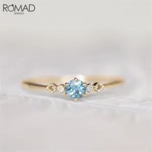 [ROMAD] Delicate Blue CZ Crystal Engagement Rings for Women - Bridal Rings.