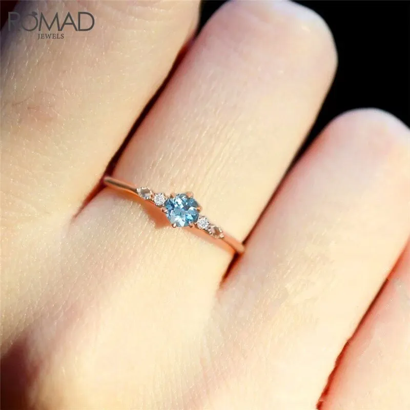 [ROMAD] Delicate Blue CZ Crystal Engagement Rings for Women - Bridal Rings.
