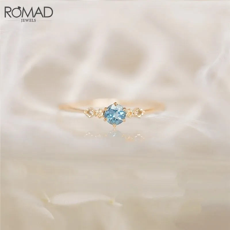 [ROMAD] Delicate Blue CZ Crystal Engagement Rings for Women - Bridal Rings.