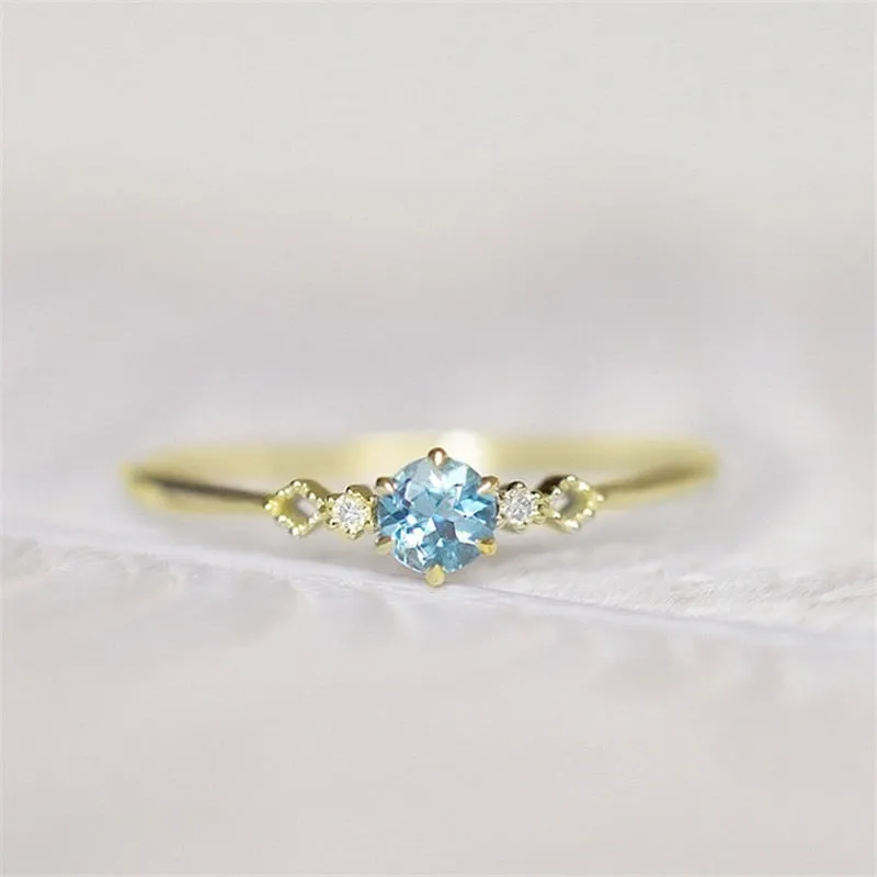 [ROMAD] Delicate Blue CZ Crystal Engagement Rings for Women - Bridal Rings.