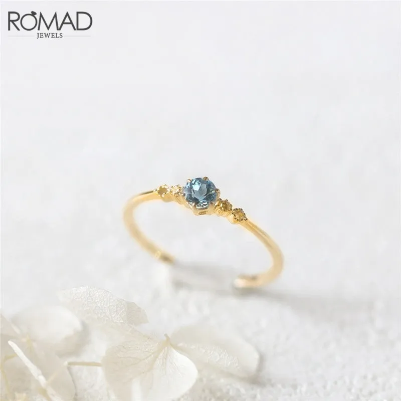 [ROMAD] Delicate Blue CZ Crystal Engagement Rings for Women - Bridal Rings.